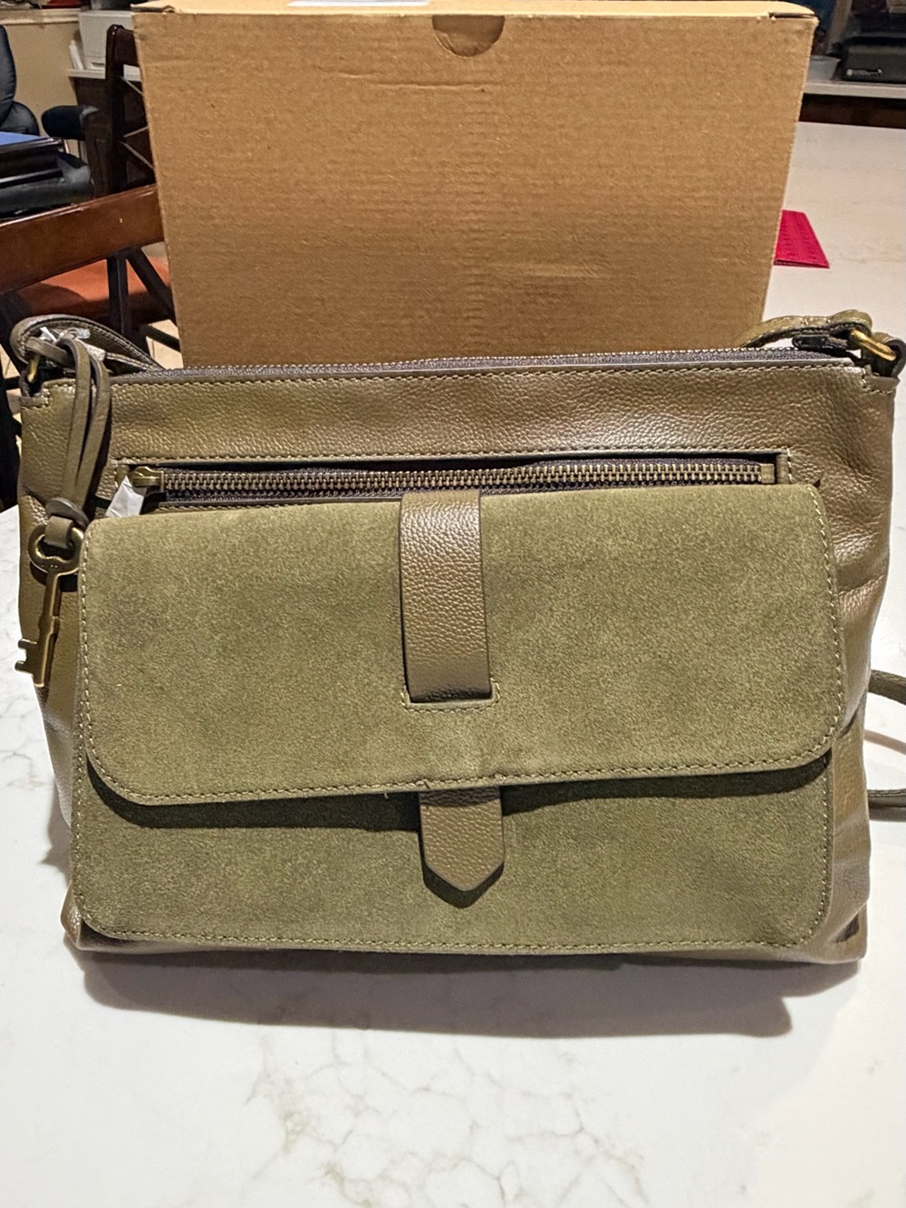 Fossil Kinley crossbody green moss      Green Suede